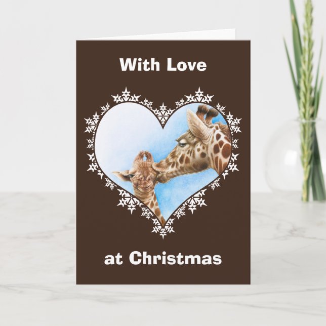 Cartão De Festividades Giraffe & Calf Snowflake Heart Christmas Card (Frente)