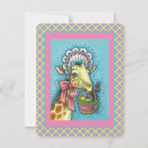 CARTÃO DE FESTIVIDADES GIRAFFE EM BONNET DE PÁSCOA CUTA, GOLPE DE BAQUET