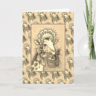 CARTÃO DE FESTIVIDADES GIRAFFE EM BONNET DE PÁSCOA DE PRIMAVERA, CESTA DE