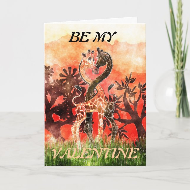 Cartão De Festividades Giraffe Love - Be My Valentine (Frente)