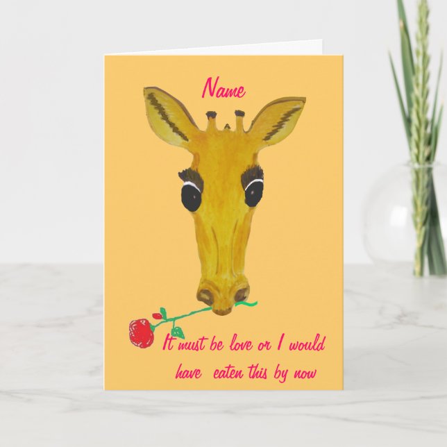 Cartão De Festividades Giraffe with Valentine Rose Add name front (Frente)
