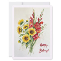 Girassóis de aniversário aquarela floral gladíolos