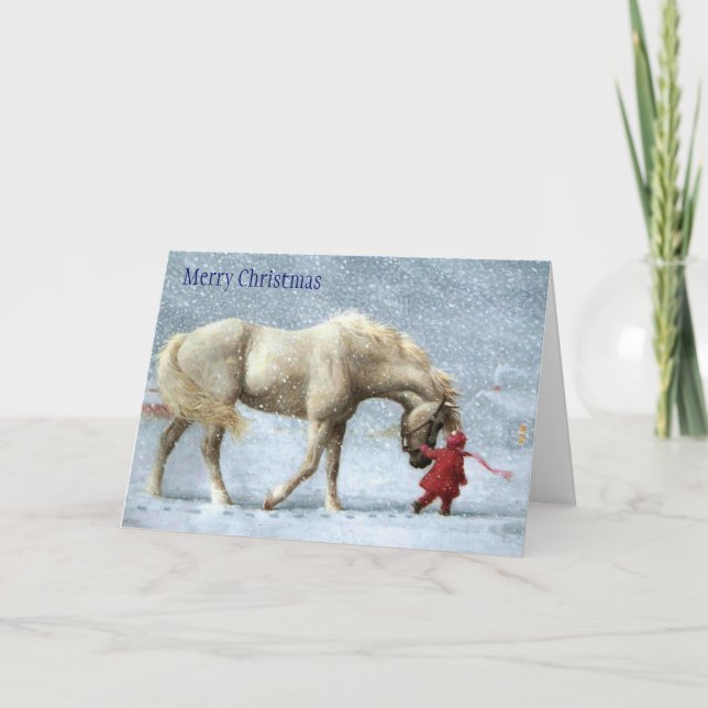 Cartão De Festividades Girl and Horse Christmas Card (Frente)