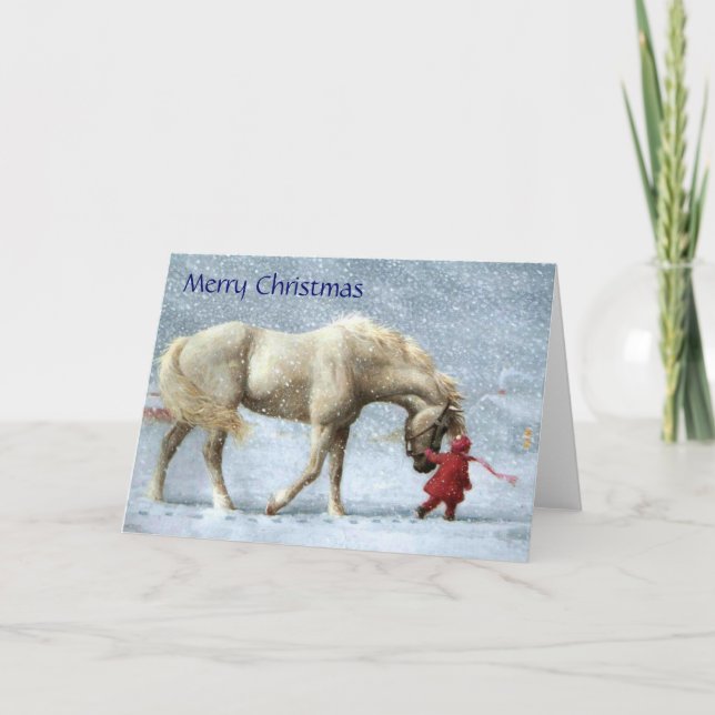 Cartão De Festividades Girl and Horse Christmas Card (Frente)