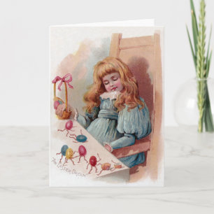 Cartão De Festividades Girl Dreaming of Animate Easter Eggs