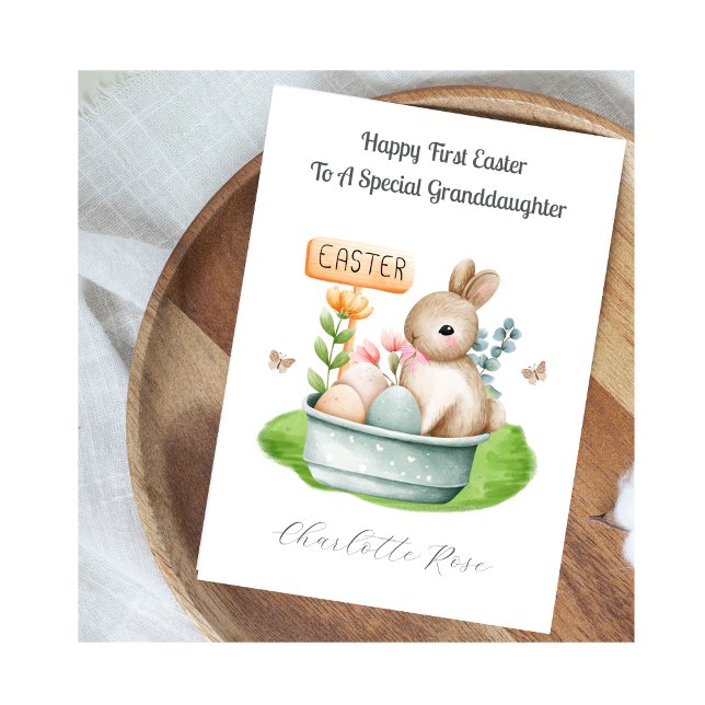 Cartão De Festividades Girl Granddaughter First Easter Bunny Rabbit Card (Criador carregado)