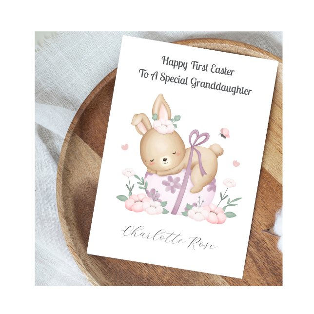 Cartão De Festividades Girl Granddaughter First Easter Egg Bunny Card (Criador carregado)
