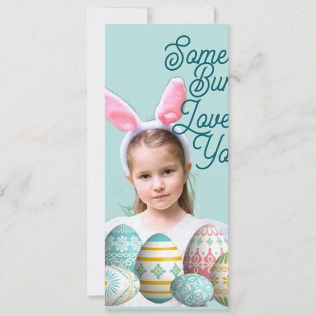 Cartão De Festividades Girl Photo Bunny Ears Cute Blue  (Frente)