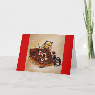 Cartão De Festividades Girl with Christmas Puppy