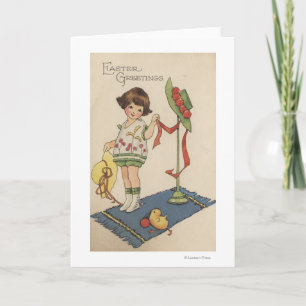 Cartão De Festividades Girl with Yellow Hat and Chick