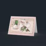 Cartão De Festividades Girls and Pet Pigs Vintage Christmas<br><div class="desc">A Merry Christmas to You Three girls wearing white coats, hats and boots, have dragged their green sled loaded with gifts, a bottle and mistletoe, through the snow and up to a gate in a brick wall. One girl is cuddling a small pig in this vintage Christmas postcard from 1913....</div>