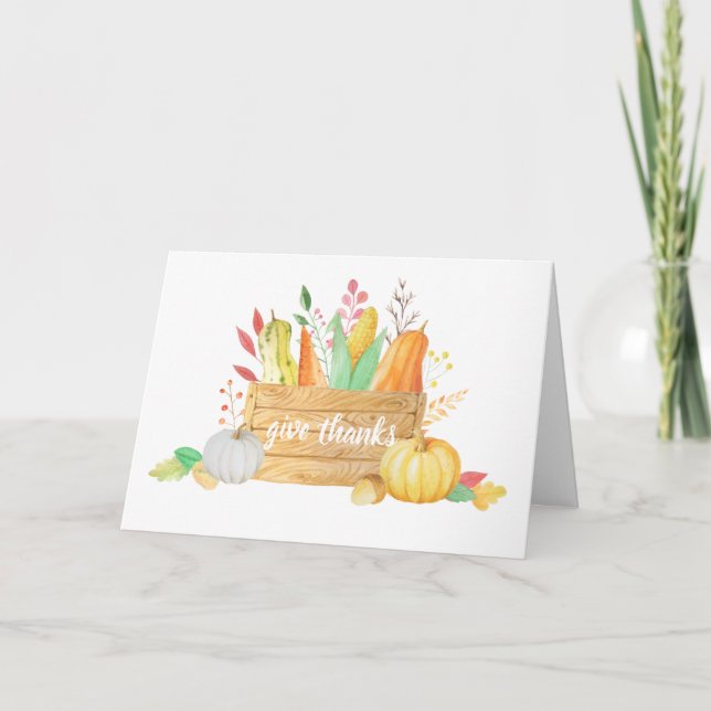 Cartão De Festividades Give Thanks watercolor harvest (Frente)
