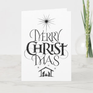 Cartão De Festividades Giz de carvão de carvão de Cristo de Natal relig