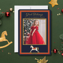 Cartão De Festividades Glad Tidings Rocking Horse Photo Flat Holiday Card