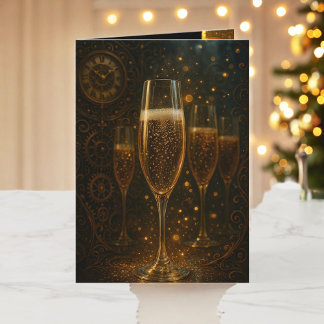 Cartão De Festividades Glam Happy New Year Steampunk Champagne