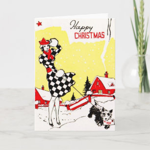 Cartão De Festividades Glamor Girl with Scotty Dog Saudações