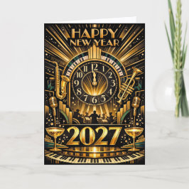 Cartão De Festividades Glamorous Gold Art Deco New Year Jazz Celebration