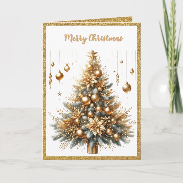 Cartão De Festividades Glamorous Gold Sparkle Christmas Tree   (Frente)