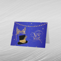 Glamour Dourado Máscara Azul Chapéu Ano Novo