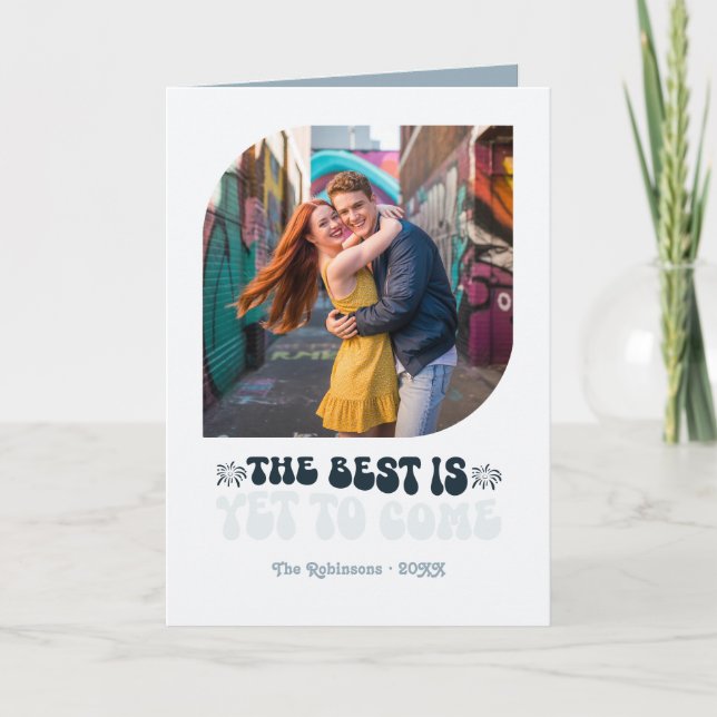 Cartão De Festividades Glamour Gelado Champanhe Retrô Foto de Ano Novo (Frente)