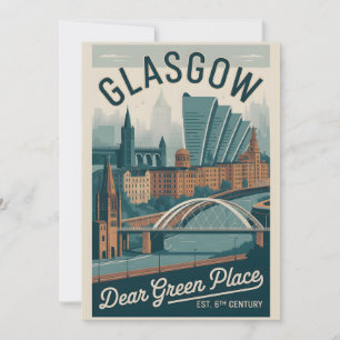 Cartão De Festividades Glasgow Escócia Paisagem Urbana Estilo Retro Viage