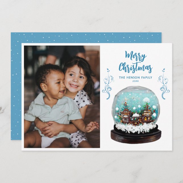 Cartão De Festividades Glass Snowball Winter Village Foto do Natal (Frente/Verso)