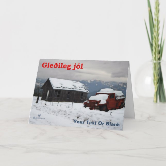 Cartão De Festividades Gleðileg Jól - caminhão vermelho velho (Frente)