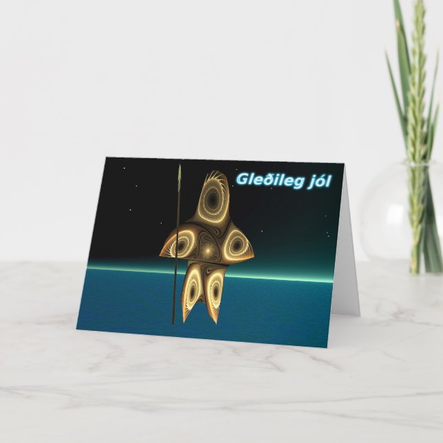Cartão De Festividades Gleðileg jól - Fractal Inuit Hunter (Frente)