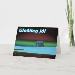 Cartão De Festividades Gleðileg Jól - Luzes Polares Urso Polar