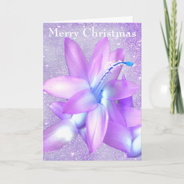 Cartão De Festividades *~* Glitter Christmas Cactus Flower Customize (Frente)