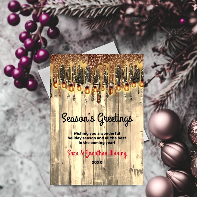 Cartão De Festividades Glitter de ouro russo cai no Natal (Criador carregado)