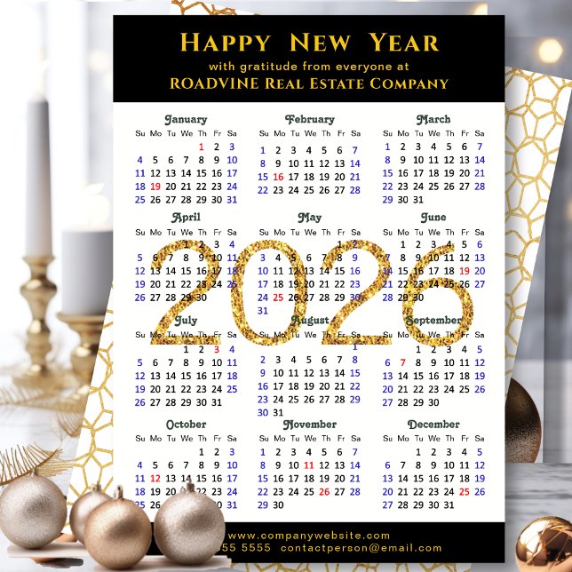 Cartão De Festividades Glitter Dourado de Calendário para 2026 Preto Mode (Criador carregado)