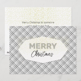 Cartão De Festividades Glitter Glitter Feliz Natal Cinza Branca de Tartan