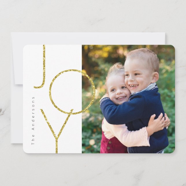 Cartão De Festividades Glitter JOY Photo Holiday Card (Frente)