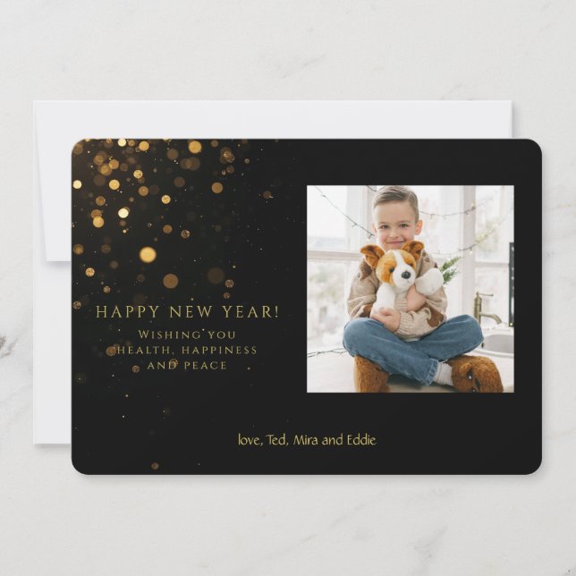 Cartão De Festividades Glitter New Year Photo Holiday Card (Frente)