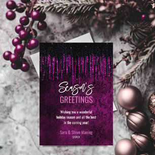 Cartão De Festividades Glitter preto-branco púrpura pinga damasco Natal