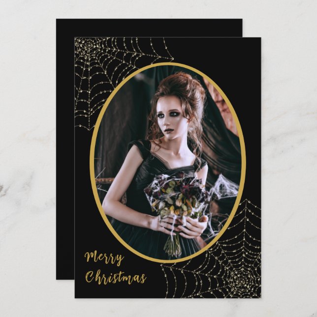 Cartão De Festividades Glitter Spider Web Feliz Natal 1 Foto (Frente/Verso)
