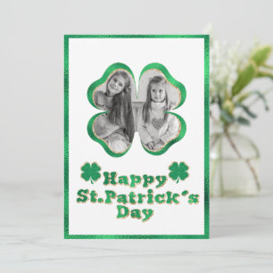 Cartão De Festividades Glitter Verde e Dourado Trevo Foto St. Patrick's