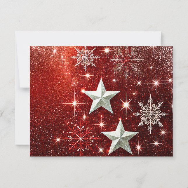 Cartão De Festividades Glittery Red Background with Snowflakes (Frente)
