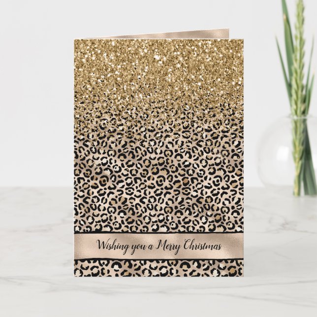 Cartão De Festividades Glitzy Glam Dourado Leopard Imprime Glitzy (Frente)