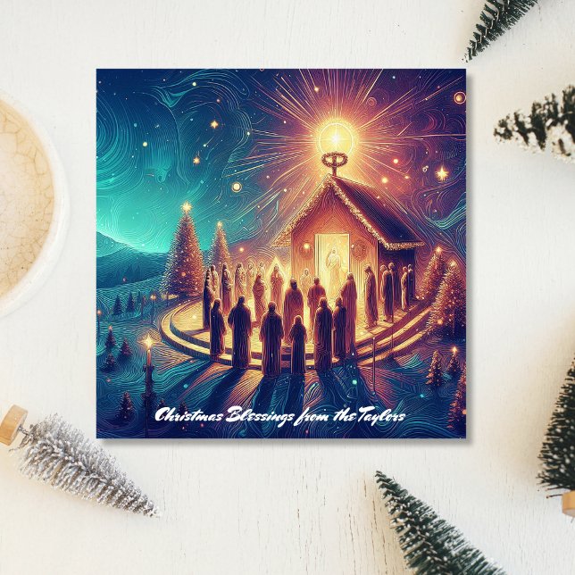 Cartão De Festividades Glória a Deus Douradas Estrelas Religiosas Jesus C (Glory to God Gold Stars Religious Jesus Christian Holiday Card)