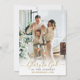 Cartão De Festividades Glória a Deus Escrita em Dourado Elegante 2 Fotos