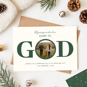 Cartão De Festividades Glória a Deus Família Religiosa Foto Natal