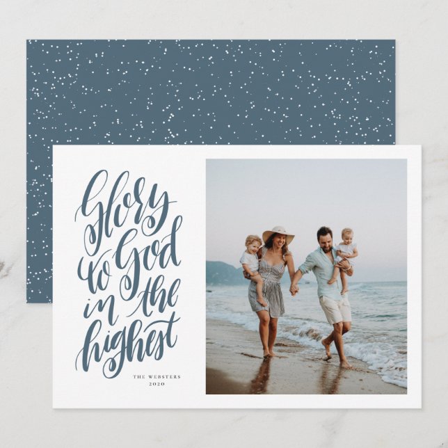 Cartão De Festividades Glória a Deus, foto azul de Natal religioso (Frente/Verso)