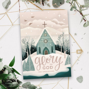 Cartão De Festividades Glória a Deus Igreja do Natal Religioso