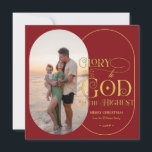 Cartão De Festividades Glória a Deus Religião 2 Fotografia Escrita Cristã<br><div class="desc">Glória a Deus! Celebrar a época de férias com este cartão de saudação cristão moderno e elegante. O design apresenta duas fotos da família (frente e verso) e campos de texto para adicionar seu nome e ano, bem como mais espaço para uma mensagem pessoal no verso. Espalhe a alegria nesta...</div>