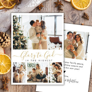 Cartão De Festividades Glória a Deus Religioso 4 Colagem de Fotos Natal