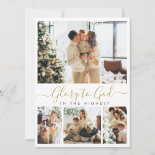 Cartão De Festividades Glória a Deus Religioso 4 Colagem de Fotos Natal