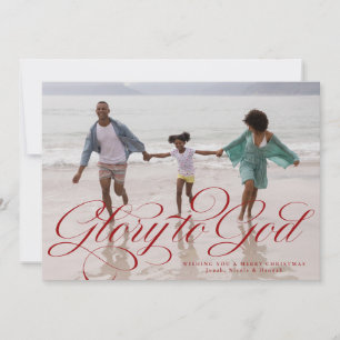 Cartão De Festividades Glória a Deus religioso uma foto vermelha Natal