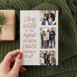 Cartão De Festividades Glória a Deus três foto rosa religioso Natal